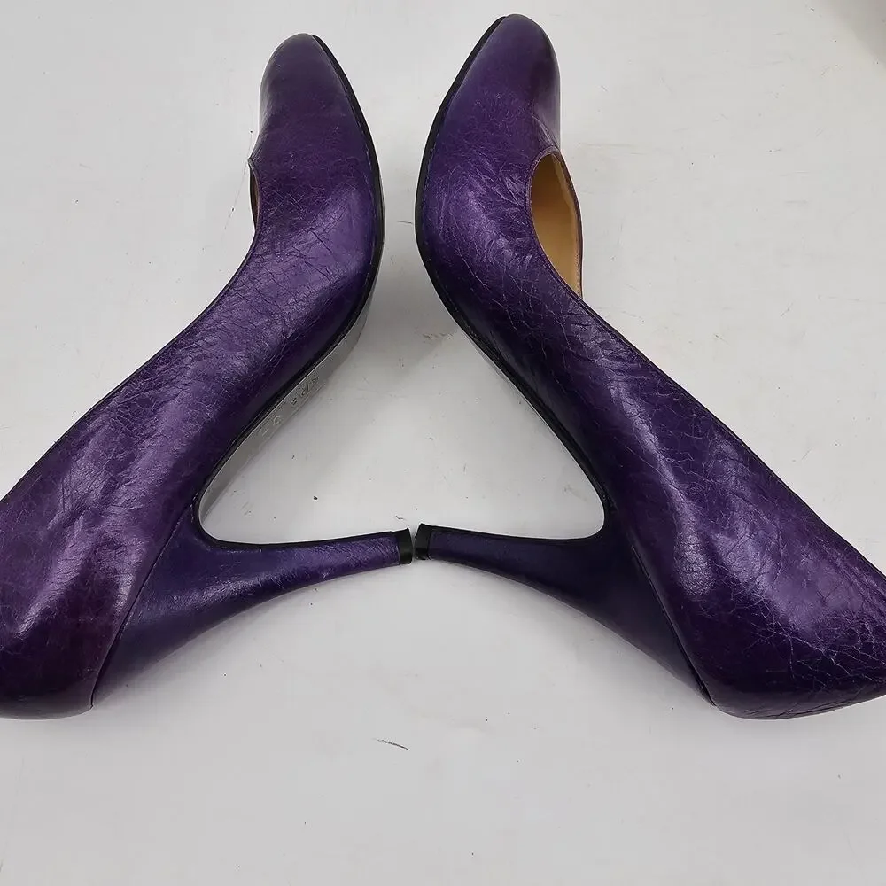 Noe Purple Distressed Leather Pumps Court Shoes 3 3/4